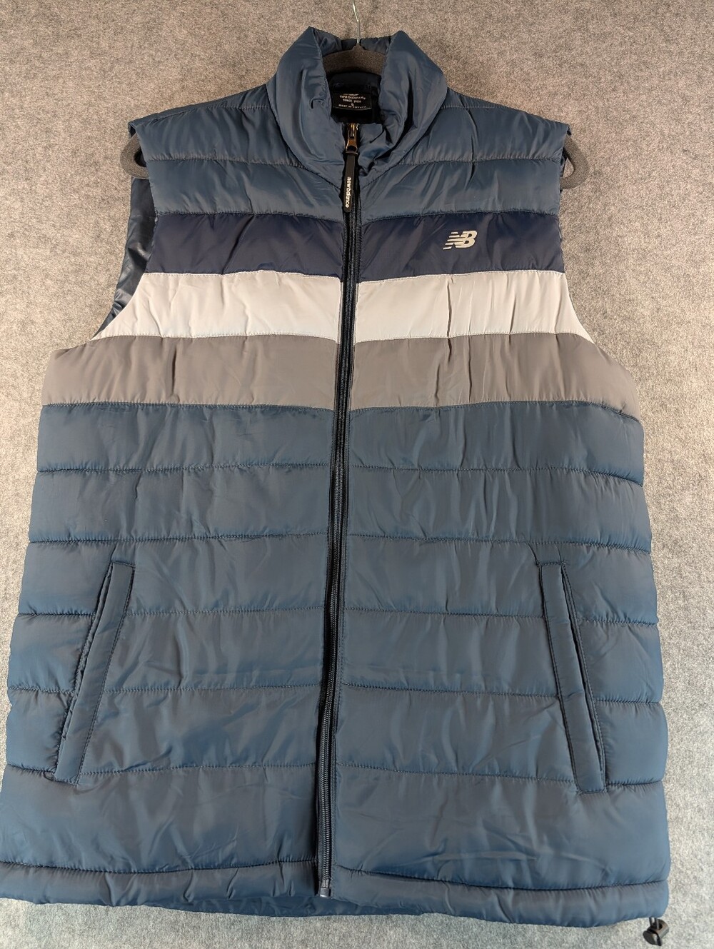 New Balance Colorblock Insulated Puffer Vest Full Zip Navy Blue Mens Small  NWOT